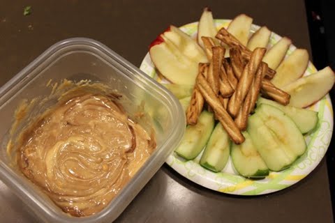 White Chocolate Peanut Butter Dip with Apples and Pretzels