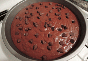 Brownie batter, studded with chocolate chips